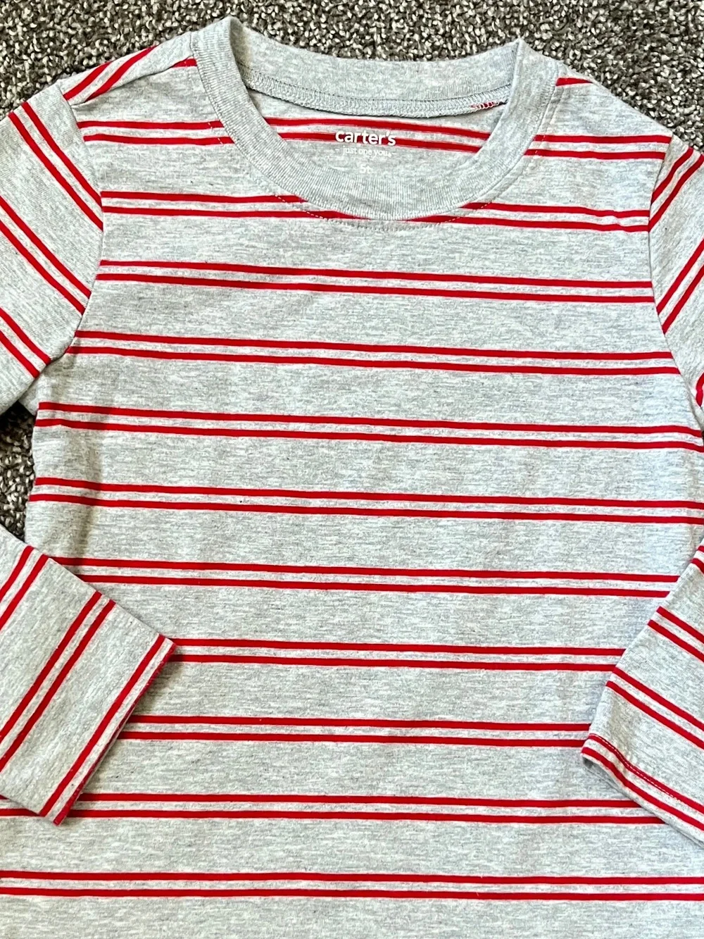 Carter's Gray Long-Sleeve Tee with Red Stripes